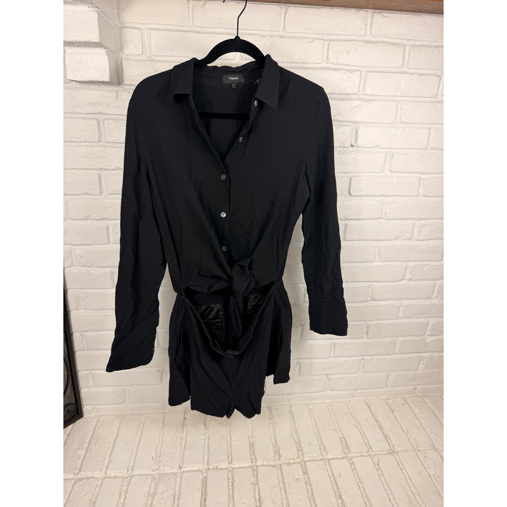Theory Womens 6 Black Long Sleeve Tie Front Cutout Romper Quiet Luxury